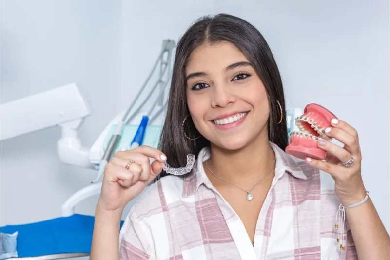 Patient choosing between invisalign or metal braces.