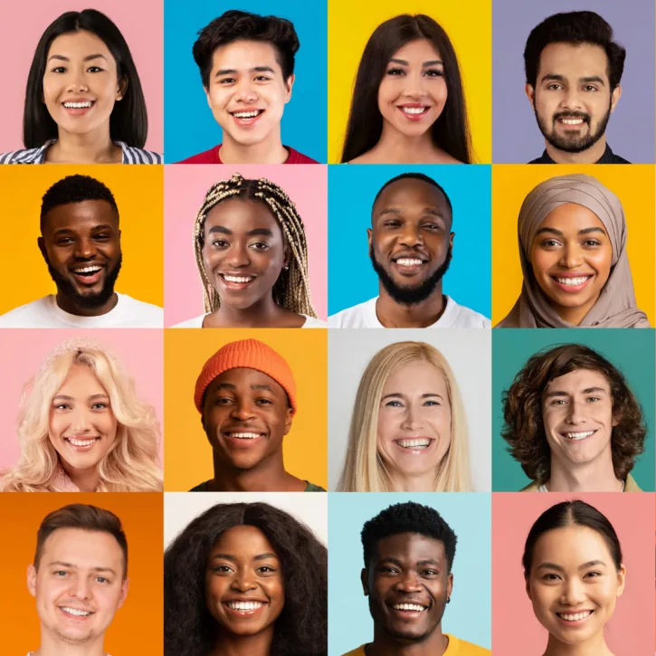 Collage of adults smiling after braces or clear aligner treatments